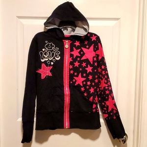 Hoodsbee Girls Hooded Zip Down Black Pullover Sweater - Size XL